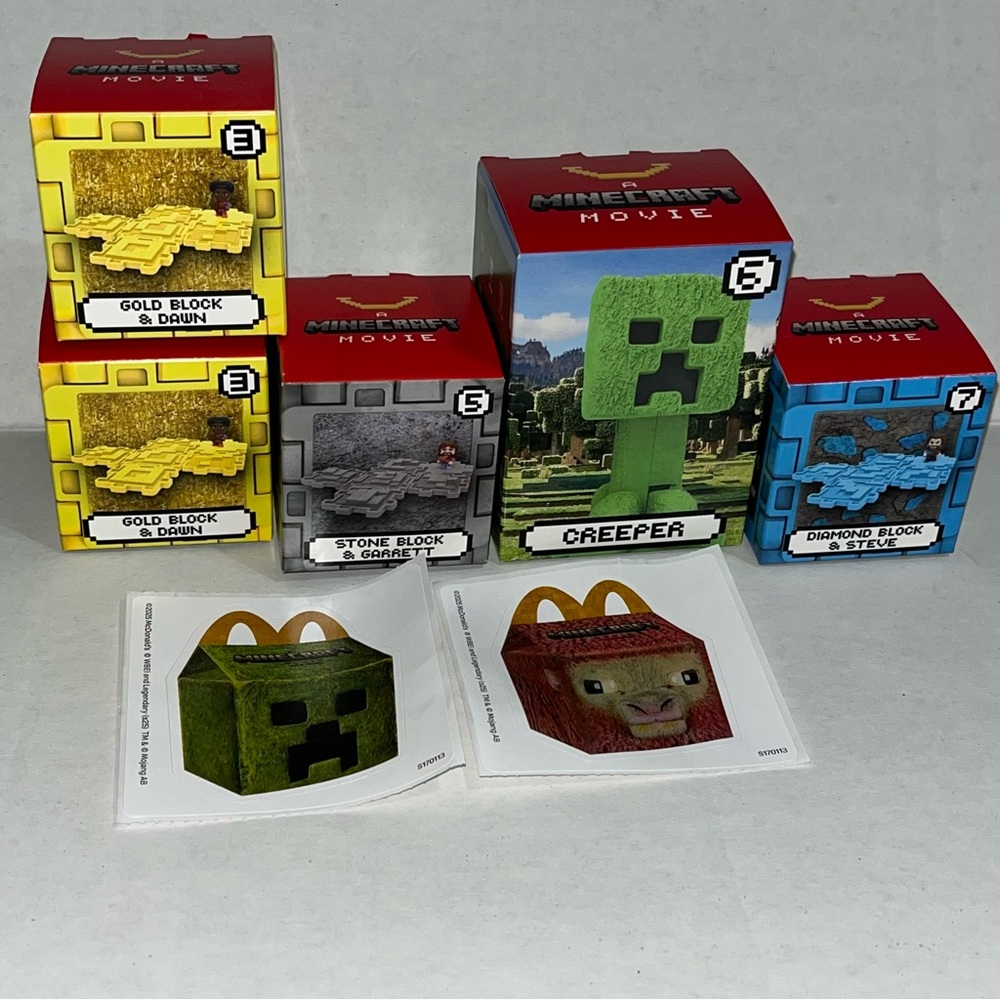 2025 Minecraft Movie McDonald’s Happy Meal Toys #3(2), #5, #6, #7 & 2 Stickers